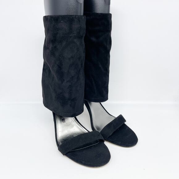 Nine West Women's Macken 2 Heels Faux Suede Open Toe Shoes Black Size 8M - Picture 2 of 12